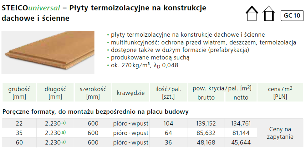 Dane logistyczne dla produktu STEICOuniversal